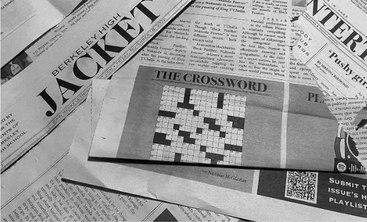 jacket articles in disarray, crossword at front